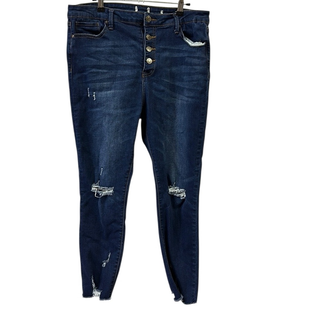 Simple Society Button Fly Distressed Raw Hem Ankle Blue Jeans Sz 13 or 31 Waist